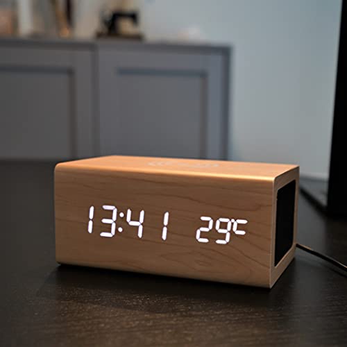bluetooth5.0 スピーカー時計 おしゃれ ワイヤレススピーカー 多機能時計 温度計付き 目覚まし時計 アラーム時計 Qi国際規格 電波法認証