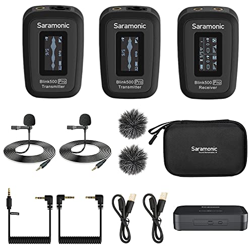 Saramonic Blink500 Pro B2 ミニデュアルチャンネルステレオワイヤレスマイク充電ケース、OLEDディスプレイ & 3.5mmヘッドフォン出力用デジ