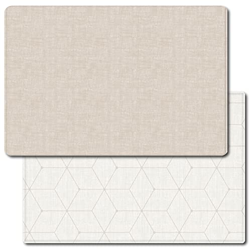 PARKLON やわらかクッションマット (抗菌/防水/防音/防炎/低反発) リバーシブルプレイマット (Natural fabric beige, 190×130×1.2cm)